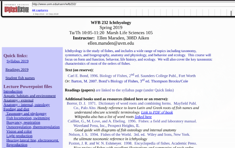 Archived 2019 snapshot showing the student fish names link