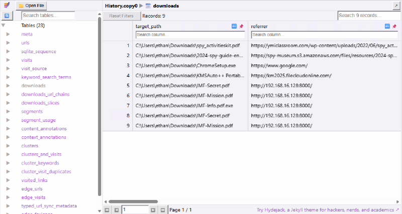 Edge download history in SQLite Viewer
